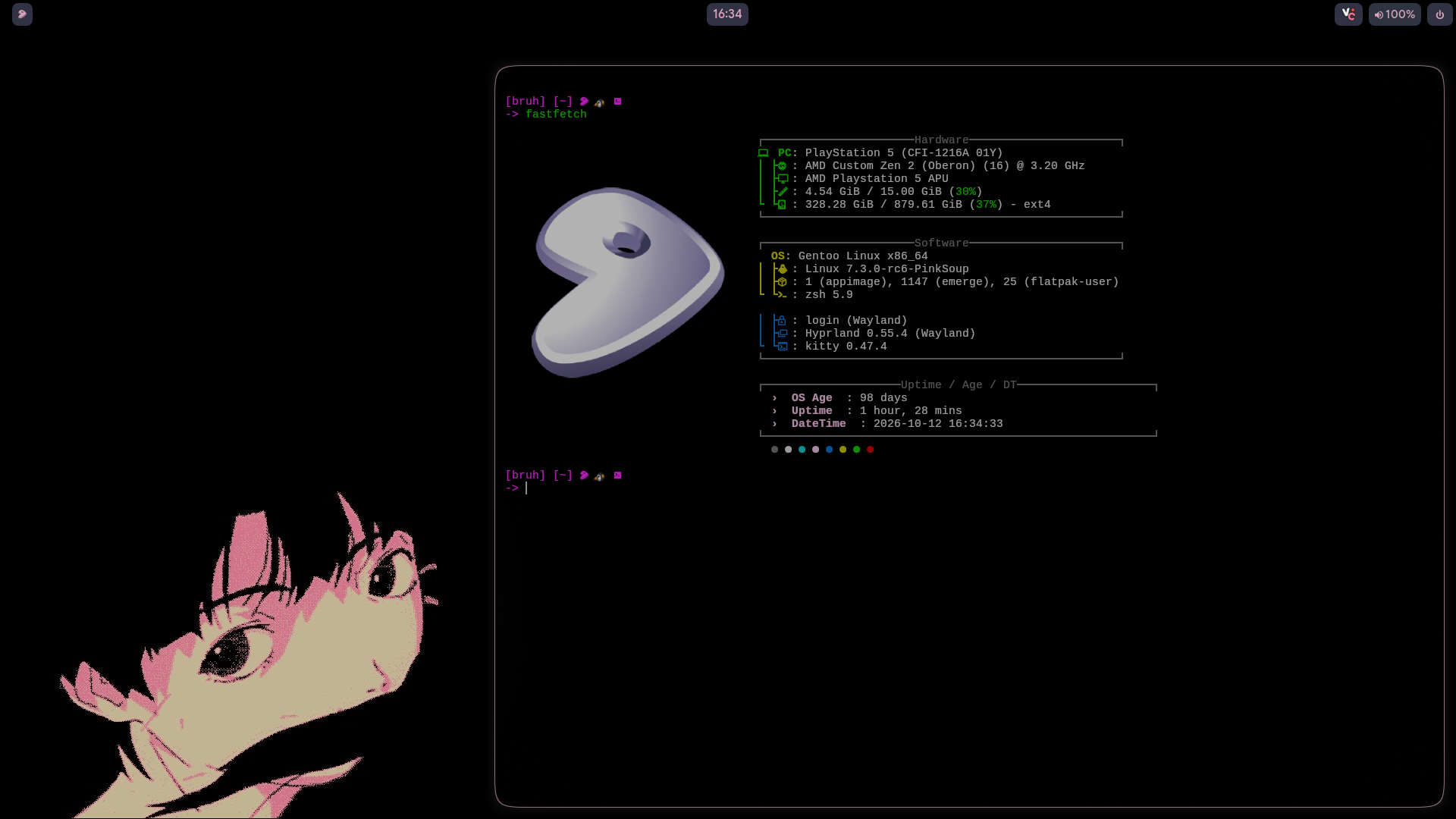 PS5 running Gentoo Linux with kernel 7.3-rc6